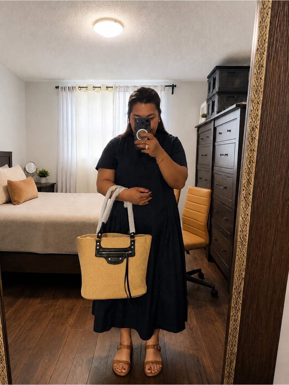 Straw Tote Bag with Black Trim - Fashion Women Bag - Picture 8 of 8